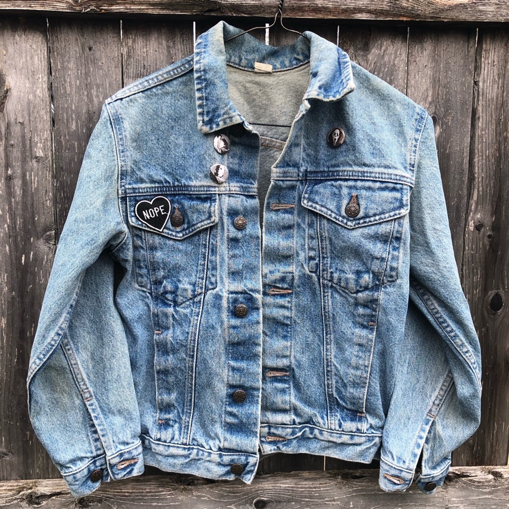Light Blue Denim Jean Jacket with 'Nope' Patch